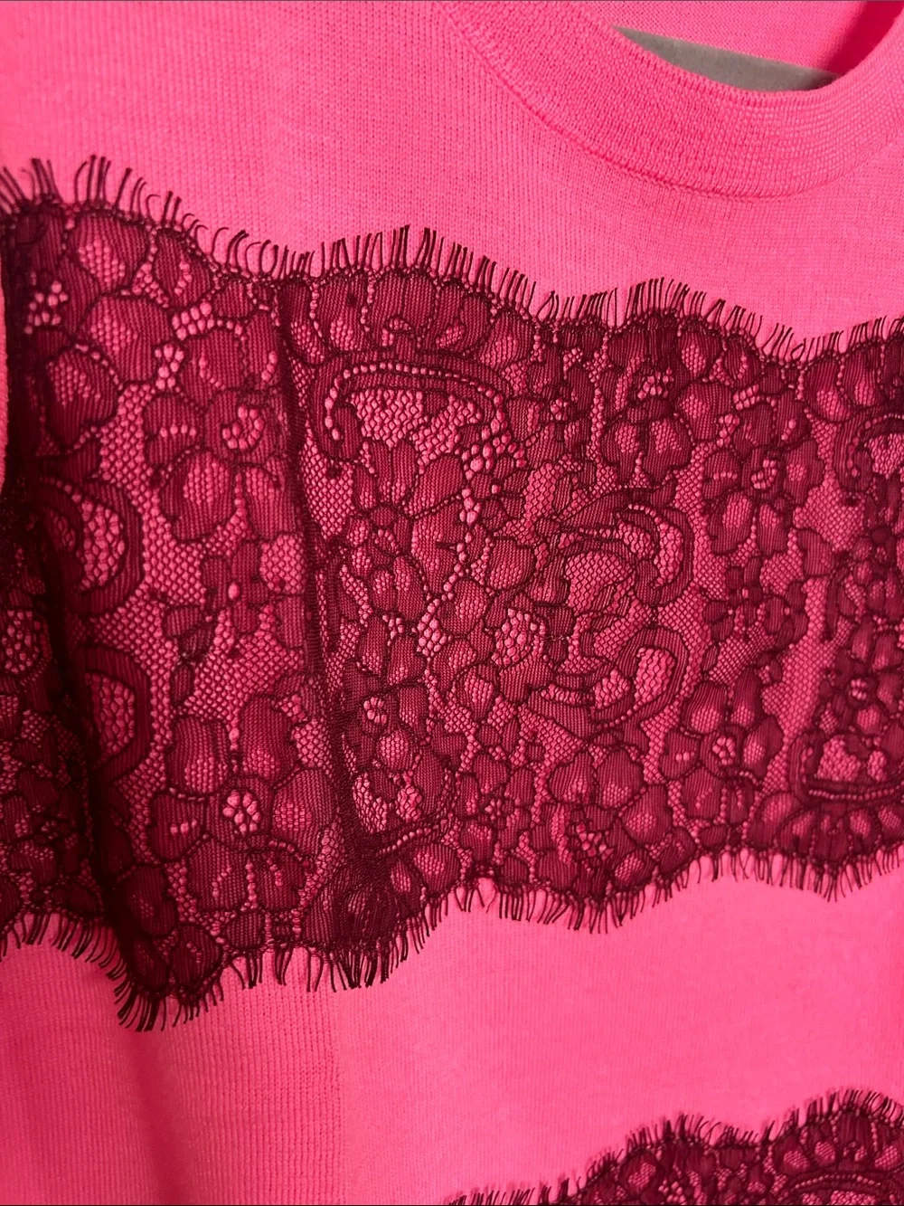 J.Crew Lightweight Merino Wool Jackie Sweater Vest S bright pink with wine lace